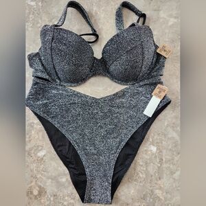 M/M L/M PINK Swim Shimmer PushUp Bikini Top HighWaist Cheeky Bikini Set